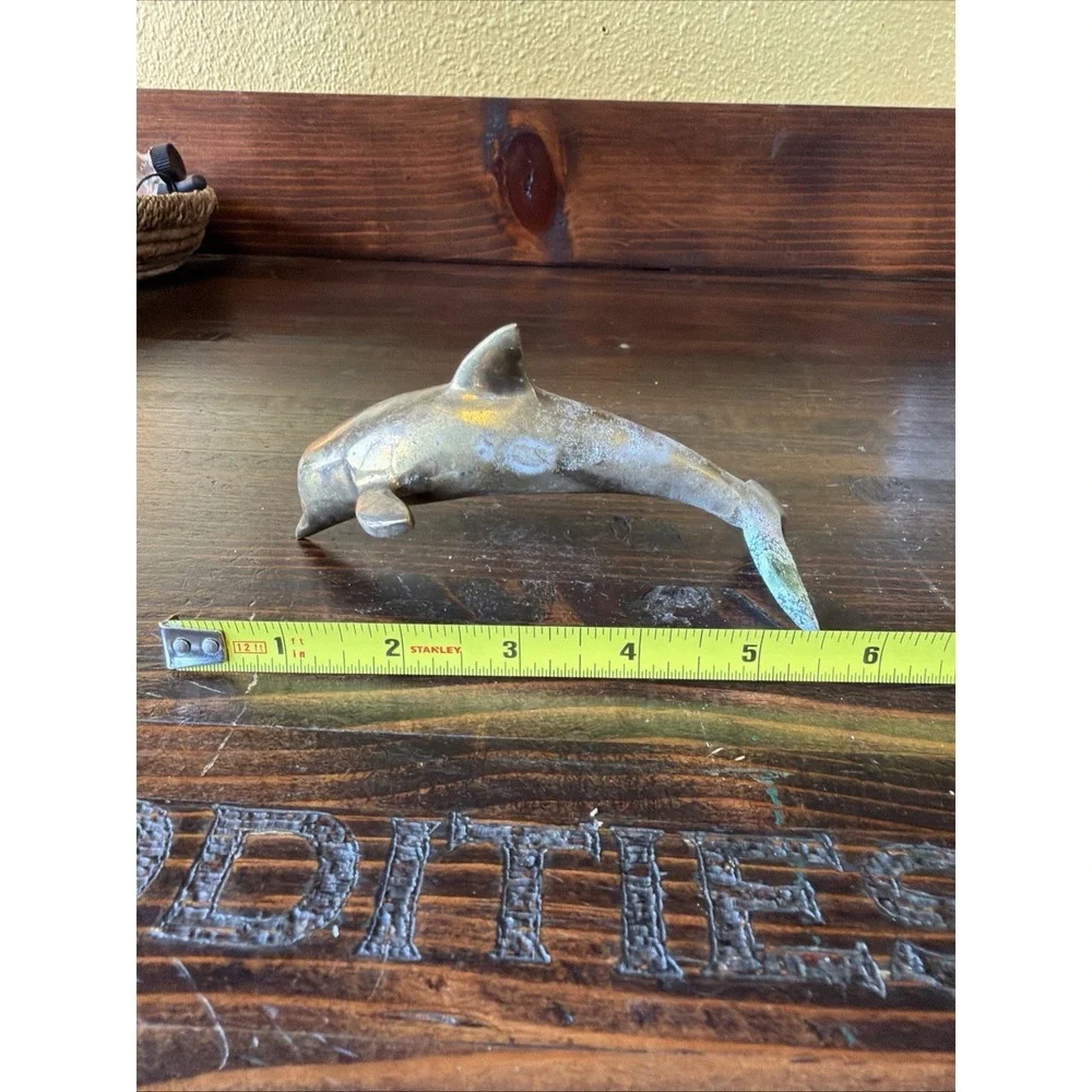 Vintage Brass Dolphin Paperweight Sculpture Coastal Ocean Nautical 6